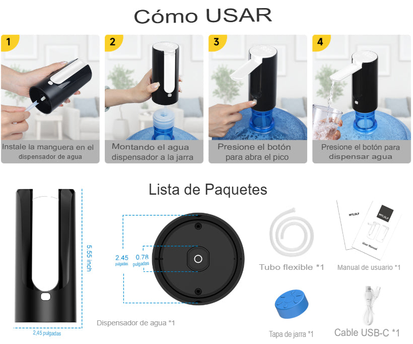 AquaSmart Pro - DISPENSADOR DE AGUA AUTOMÁTICO PROFESIONAL (Negro)