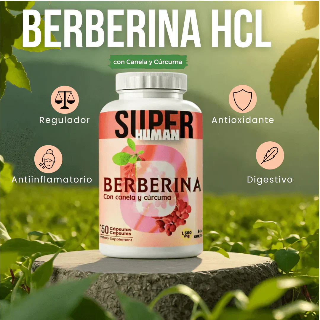 Berberina - Cápsulas de Equilibrio de la Glucosa y Prevención Diabética con Canela y Cúrcuma.