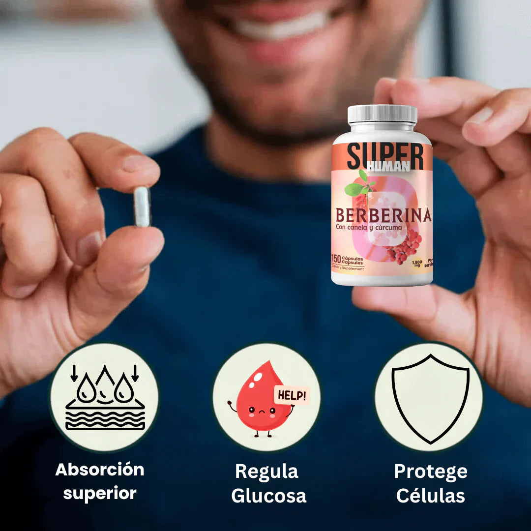 Berberina - Cápsulas de Equilibrio de la Glucosa y Prevención Diabética con Canela y Cúrcuma.