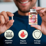 Berberina - Cápsulas de Equilibrio de la Glucosa y Prevención Diabética con Canela y Cúrcuma.